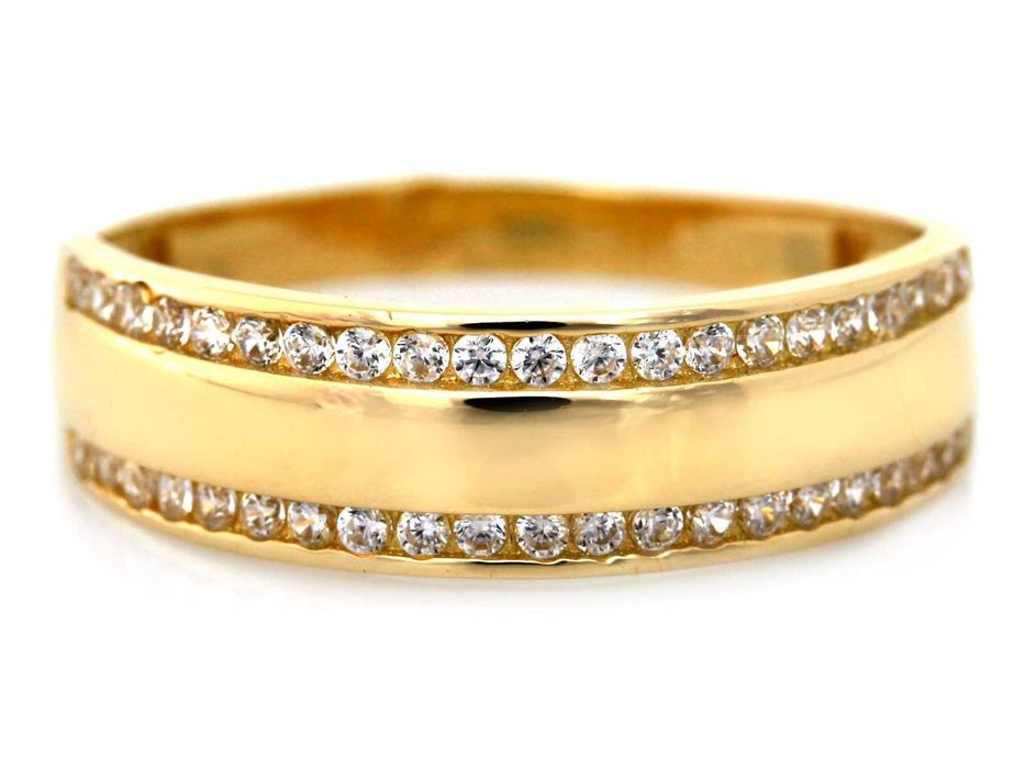 Subtelny pierścionek złoty obrączkowy podwójne cyrkonie PR 585