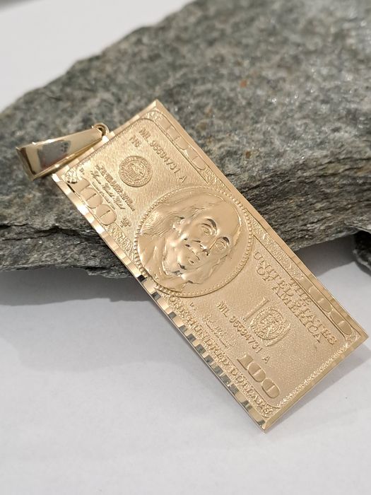 Złota zawieszka 585 Banknot 100 Dolarów 5x2 cm Nowa