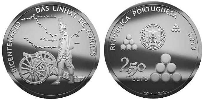 moeda 2.50€ Bicentenário das Linhas Torres - 2010