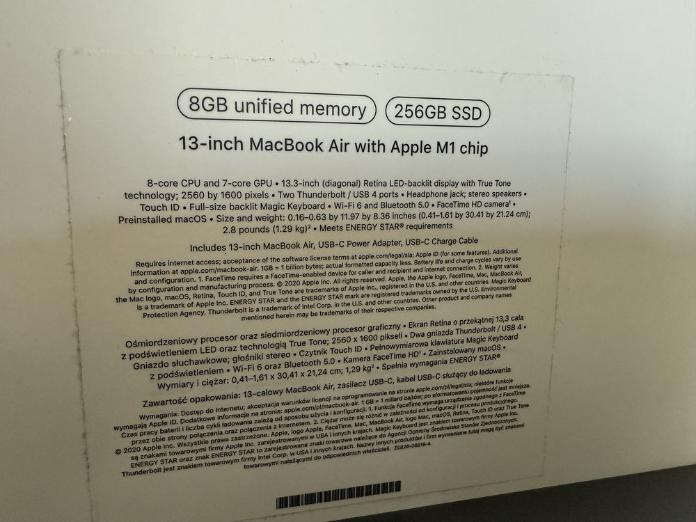 MacBook AIR M1 13” 8/256