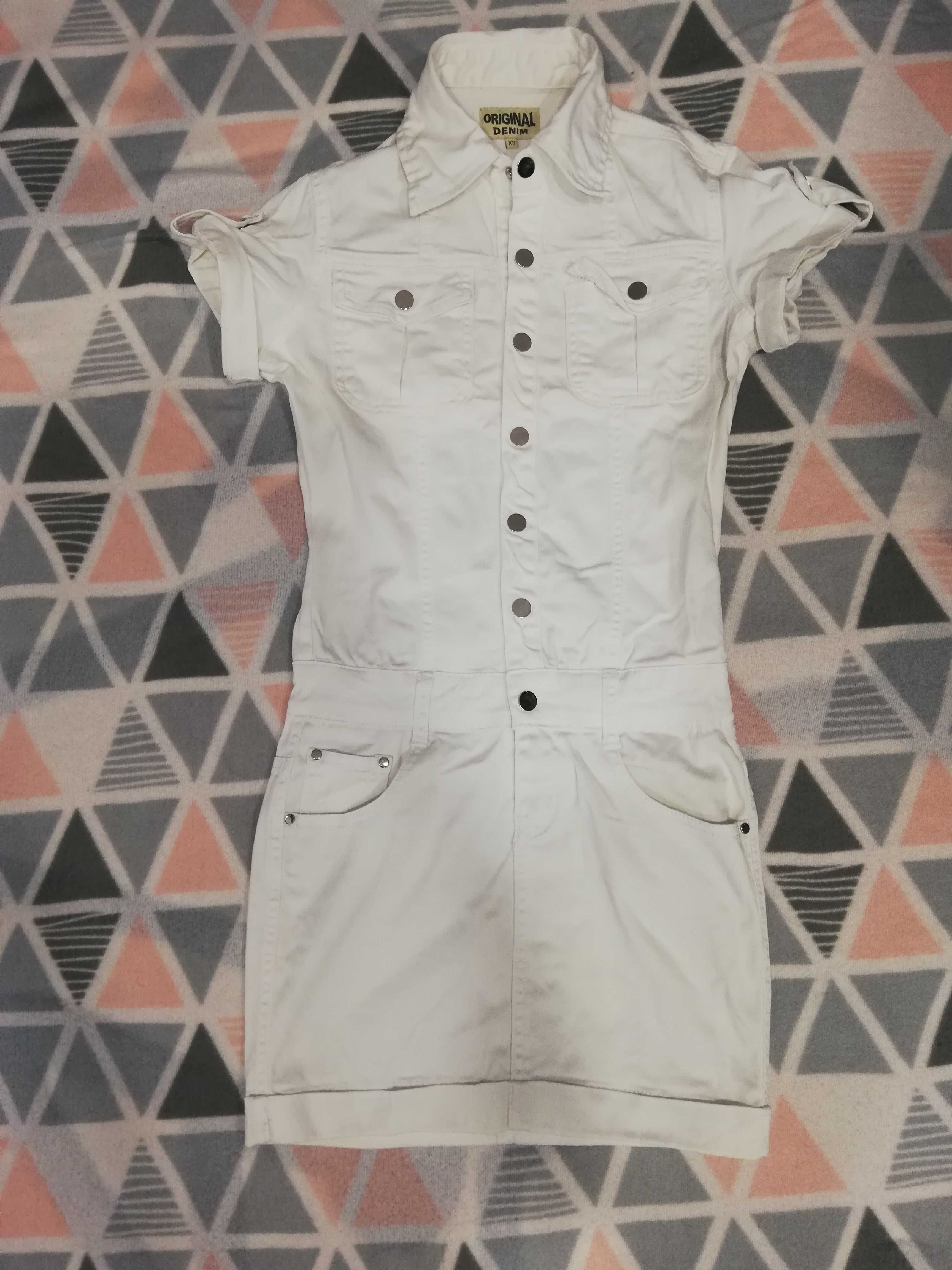 Sukienka jeansowa szmizjerka kołnierz biała XS denim