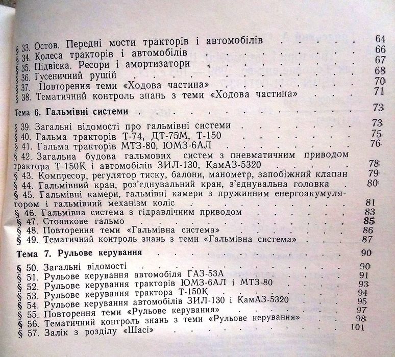 Посібник для перевірки знань учнів ПТУ конструкції тракторів 1989 р.