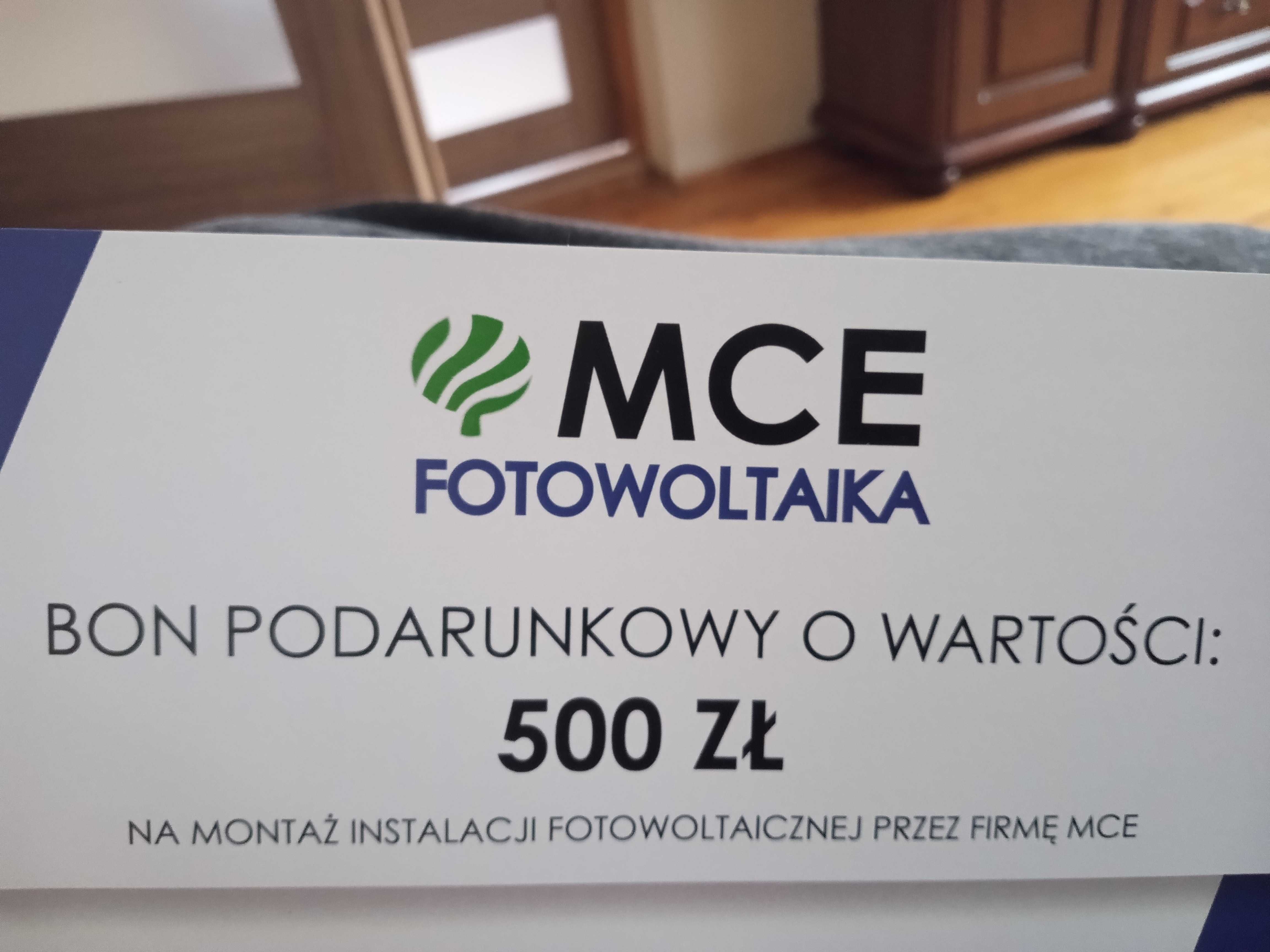 Bon podarunkowy MCE technika grzewcza i sanitarna 500zl fotowoltaika