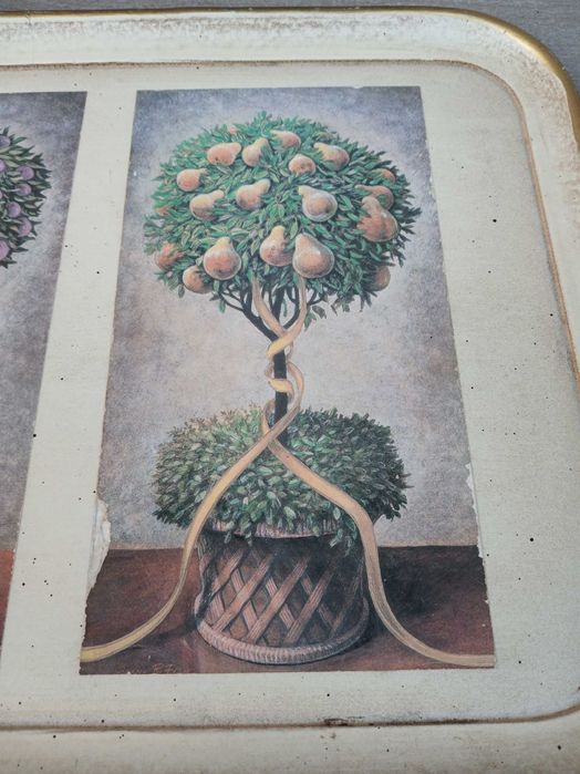 Dekoracja drewniana taca motyw roślinny 40x30cm