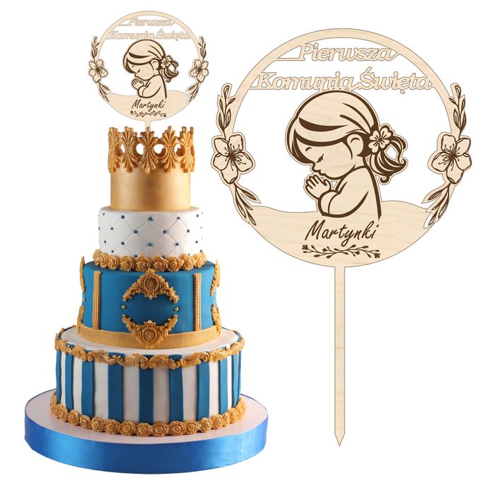 Topper na tort komunijny PERSONALIZOWANY  I Komunia Św