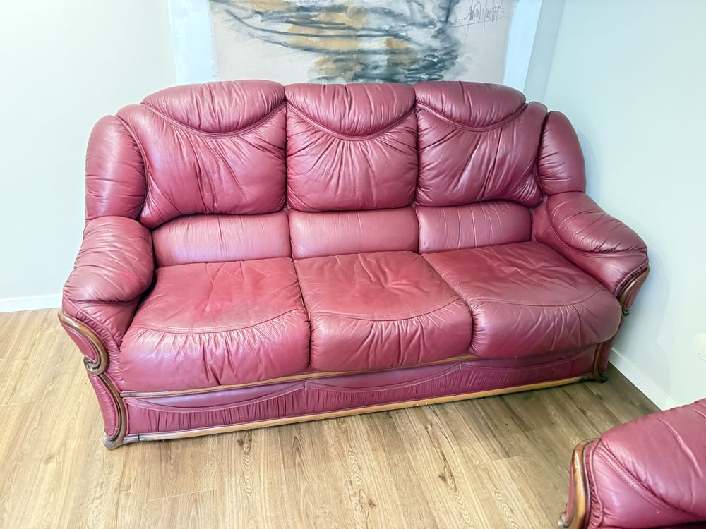 Sofa pele bordo 3 lugares + 2 individual