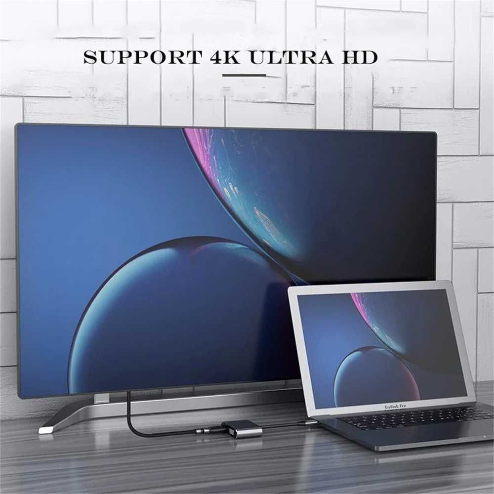 Hub Хаб 2в1 для Macbook, Ноутбук HDMI USB 3.0 TypeC Ethernet RJ45 21