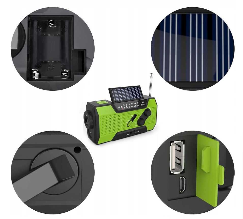 MILFECH Radio solarne 8000 mAh - latarka, dynamo, USB C, AM/FM, kompas