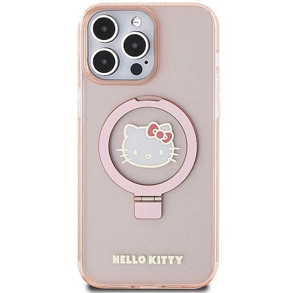 Etui Hello Kitty Ring Stand Glitter Electrop Logo MagSafe na iPhone 15