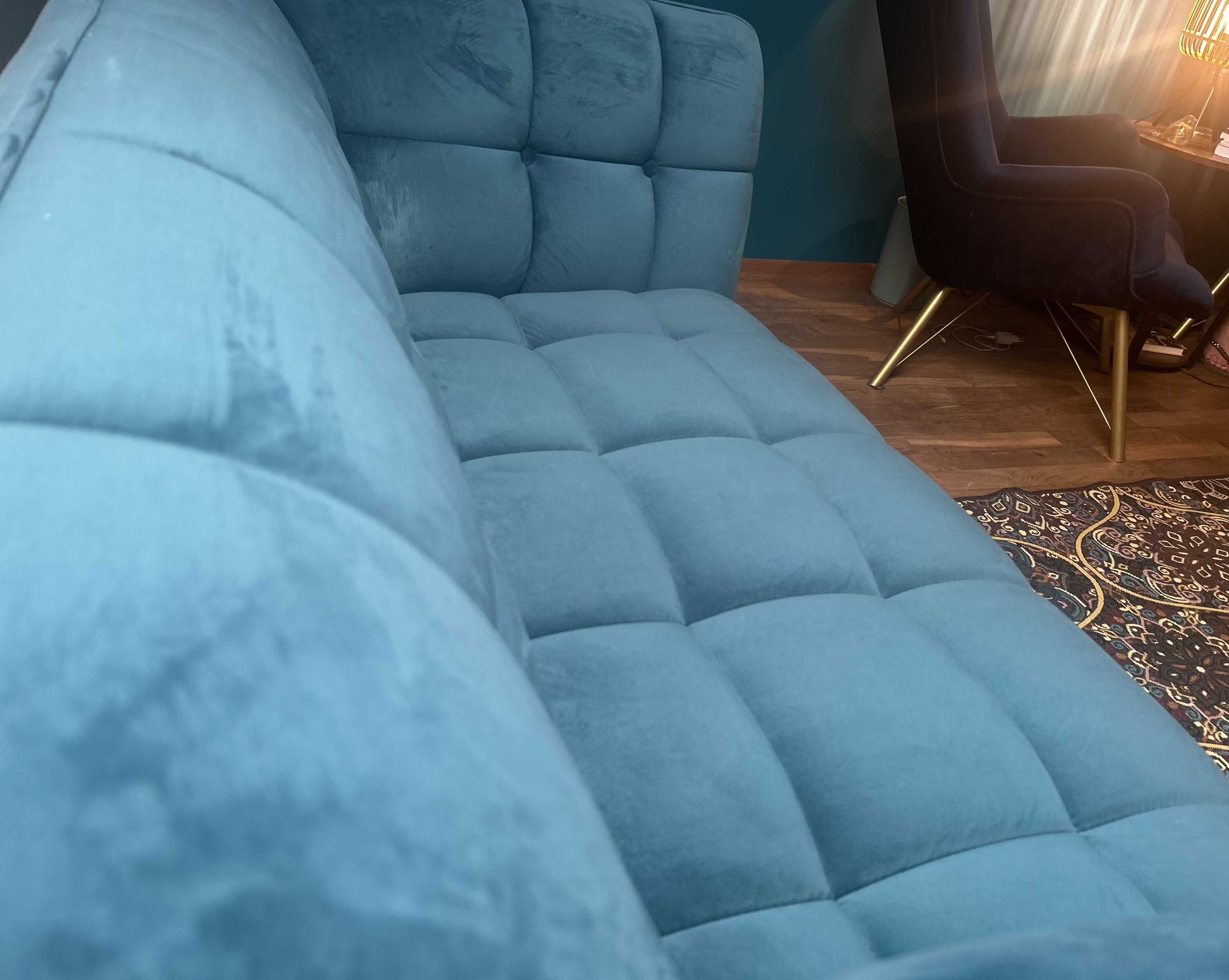 sofa welurowa, gabinetowa w kolorze szmaragdowym okazja