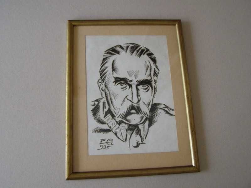 E. Głowacki - linoryt, J. Piłsudski , sygn.