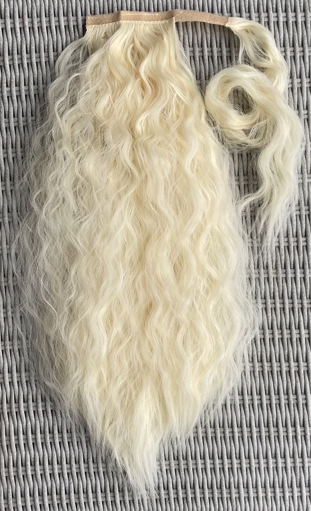 Premium Ultra włosy doczepiane, jasny blond, kucyk, treska, ( 312 )