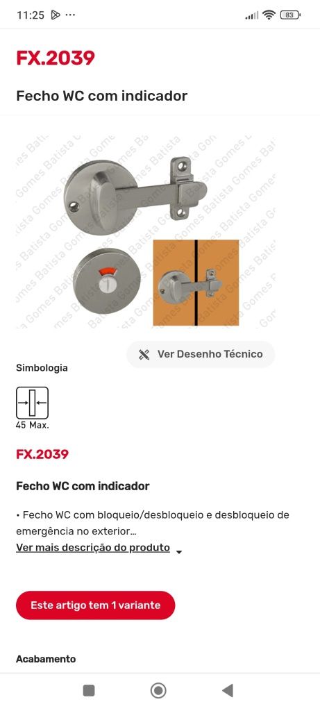 Fecho WC inox ocupar