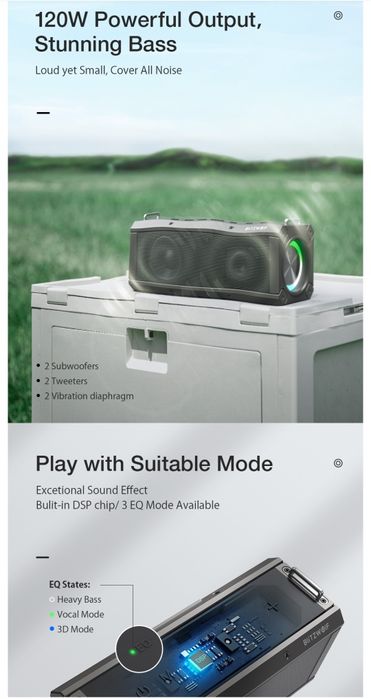 Coluna de Som portátil  120W com bluetooth Quad Drivers Deep Bass Ster