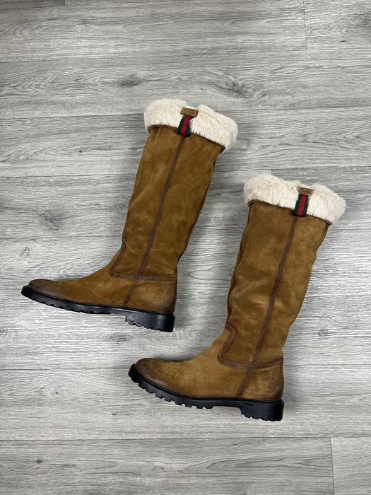 Зимние высокие ботинки с мехом внутри Gucci made in Italy