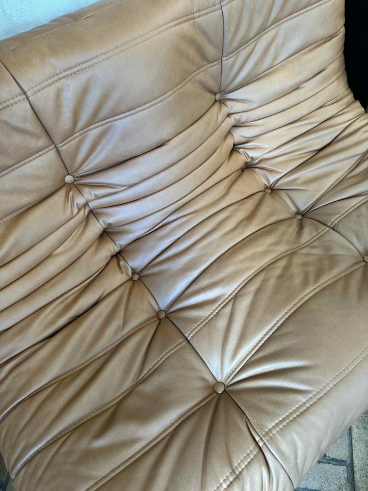Kanapa sofa brazowa eko skóra pikowana