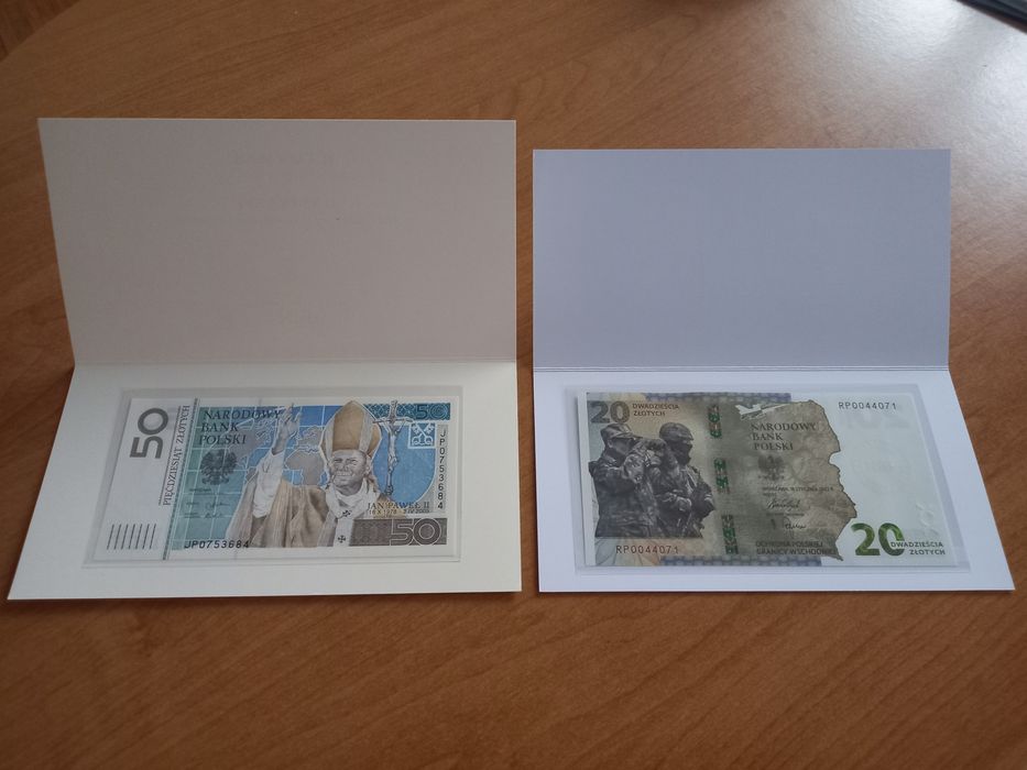 Banknoty kolekcjonerskie Nbp 50 zł Jan Paweł II 20 zł Ochrona granicy