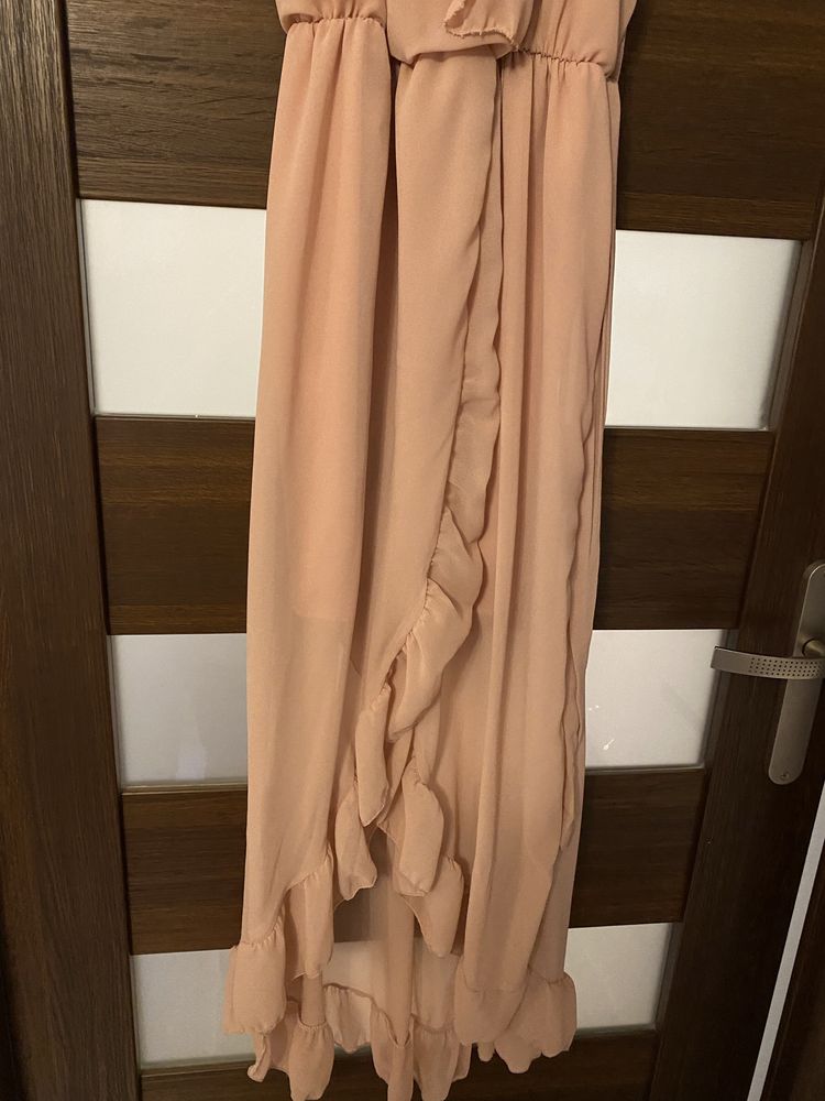 Sukienka zwiewna długa brudny róż Andżela S/M Boho damska