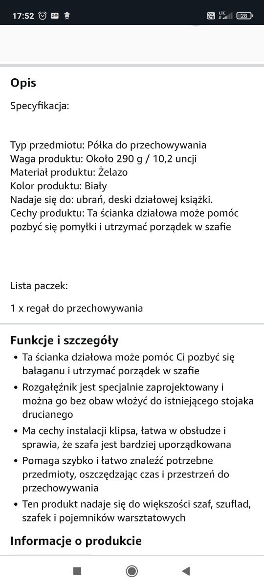 Trzy separatory do półek w szafie