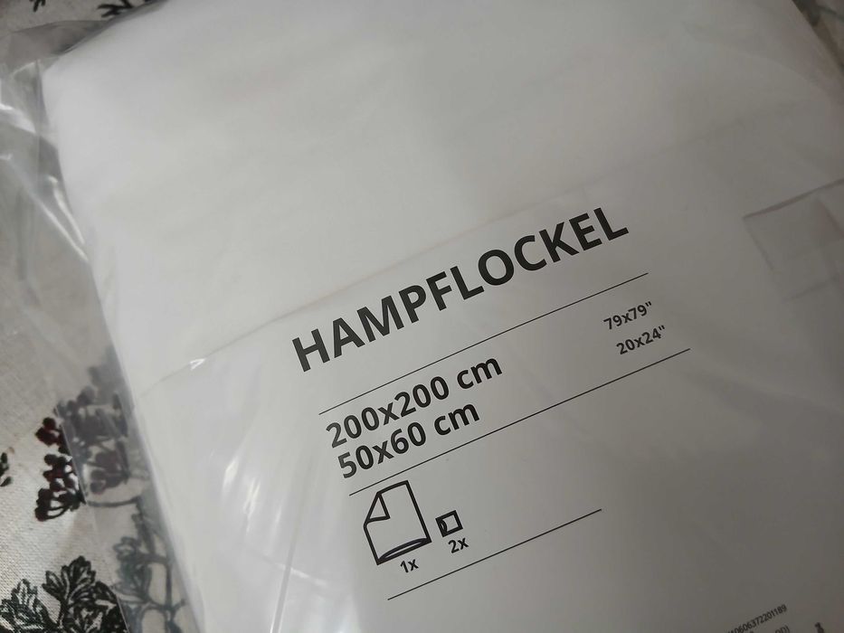 IKEA HAMPFLOCKEL komplet pościeli bawełna perkal 200x200 biały