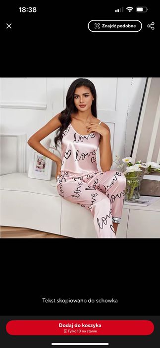 Nowa piżama damska satynowa różowa w serduszka 36 komplet