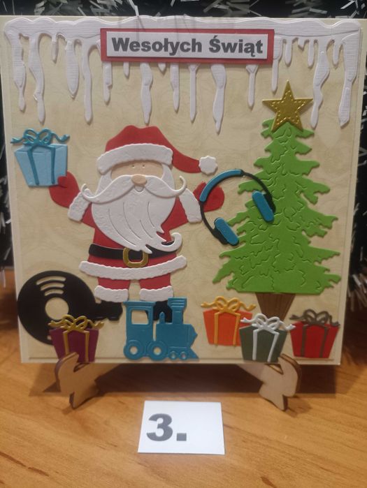 Kartka świąteczna ręcznie robiona Boże Narodzenie 3 mikołaj