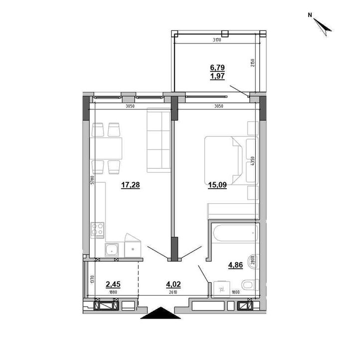 Продаж 1 кім. квартира 45,67 м2, ЖК Hyde Park, м. Львів