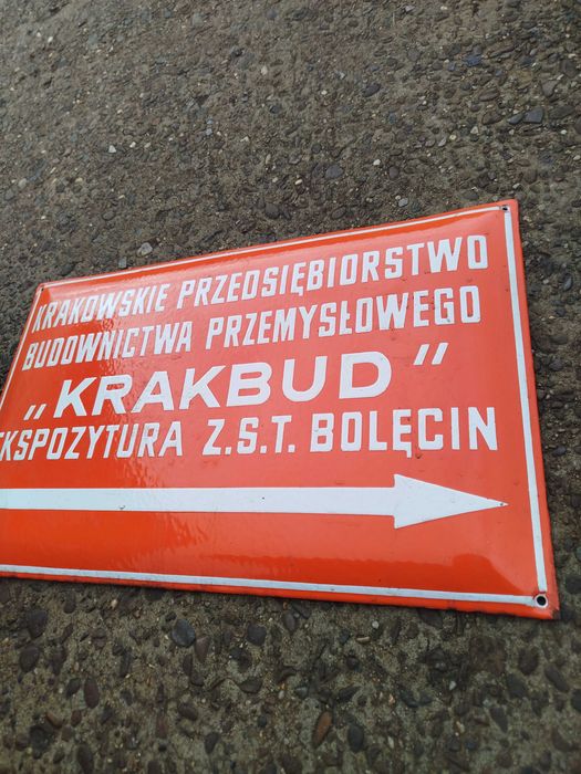 stara tablica emalia wypukla  KRAKBUD  40x25 cm   PRL
