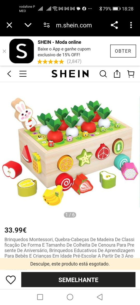 Brinquedo didático de madeira para bebé