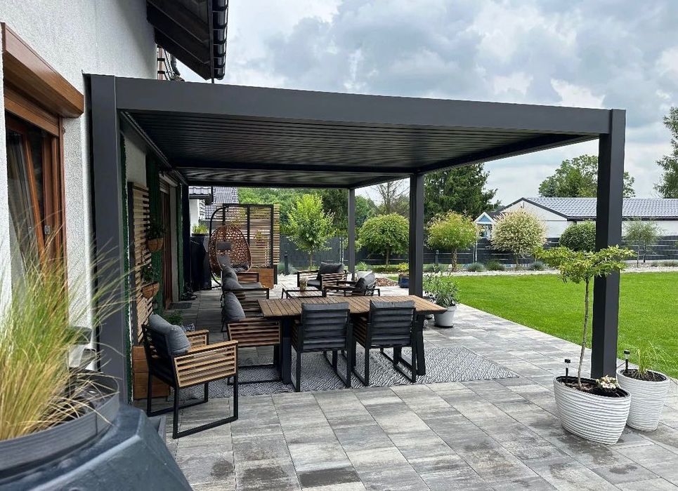 Pergole tarasowe 3.6x5.3 z MONTAŻEM, Automatyczny Dach i Oświetl. LED