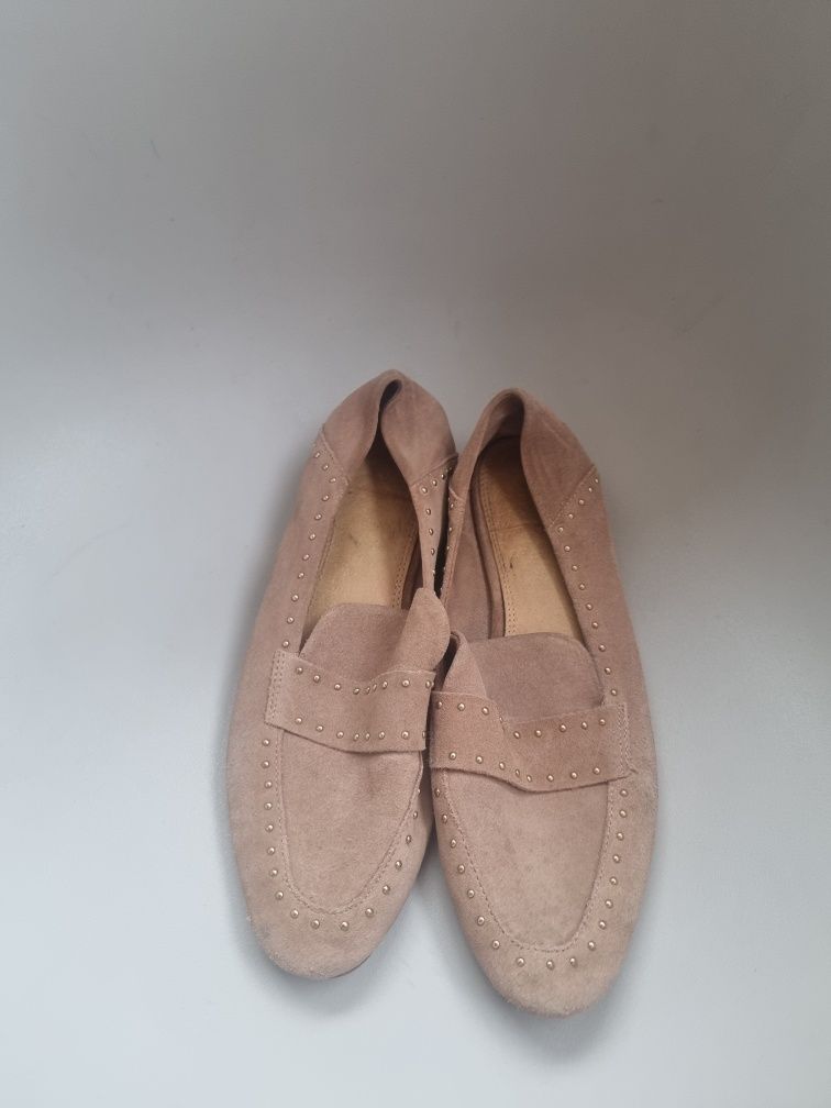 Mokasyny zamsz 39 skóra naturalna Reserved beżowe