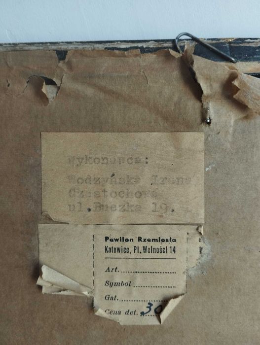 Obrazek w technice intarsji temat tańce Polonez Zofii Stryjeńskiej