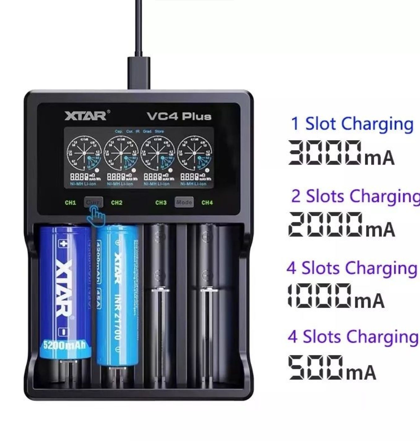 Xtar vc4 plus зарядное для 18650 21700 АА ААА