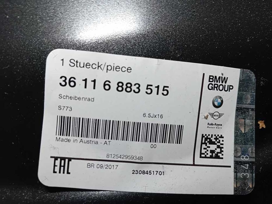 Felga  BMW 16"  6.5Jx16 ET:22  Seria: 3'  G20 G21   nr mag. 1/046