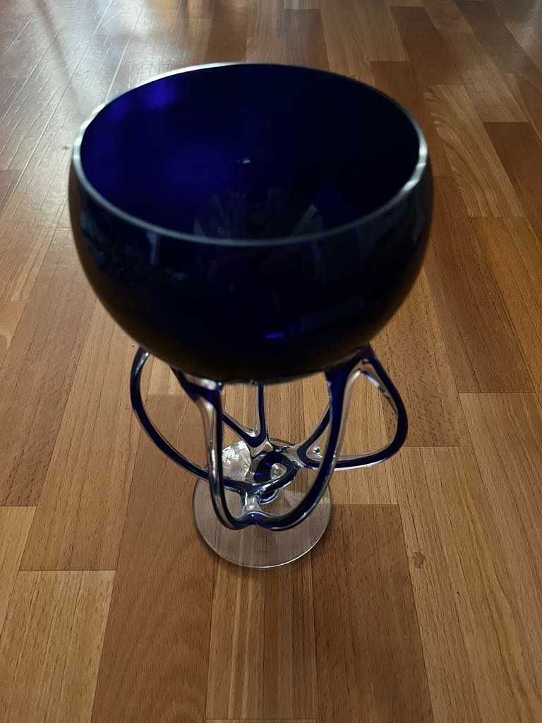 Puchar kielich szklany niebieski 28 cm