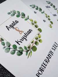 Zaproszenia ślubne A6 rustykalne zielone liście Boho eukaliptus