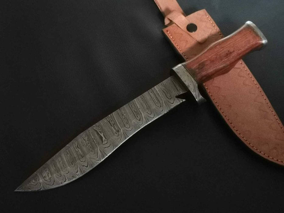 NÓŻ DAMAST BOWIE myśliwski 36cm. STAL DAMASCEŃSKA kuty ręcznie