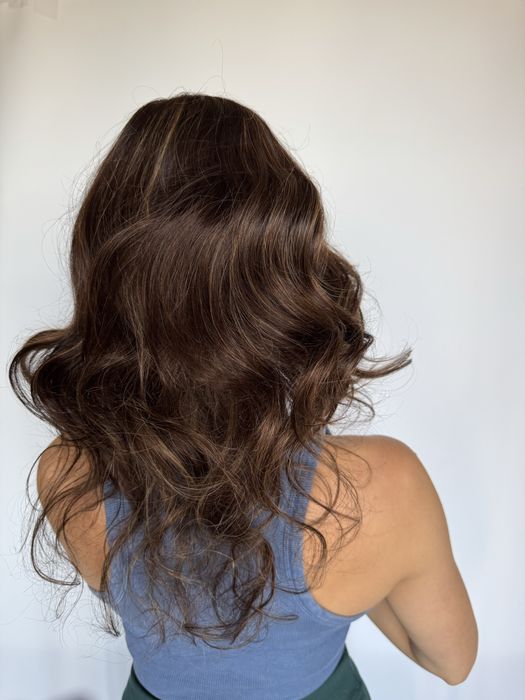 Парик из натуральных волос с имитацией кожи головы, женский коричневый