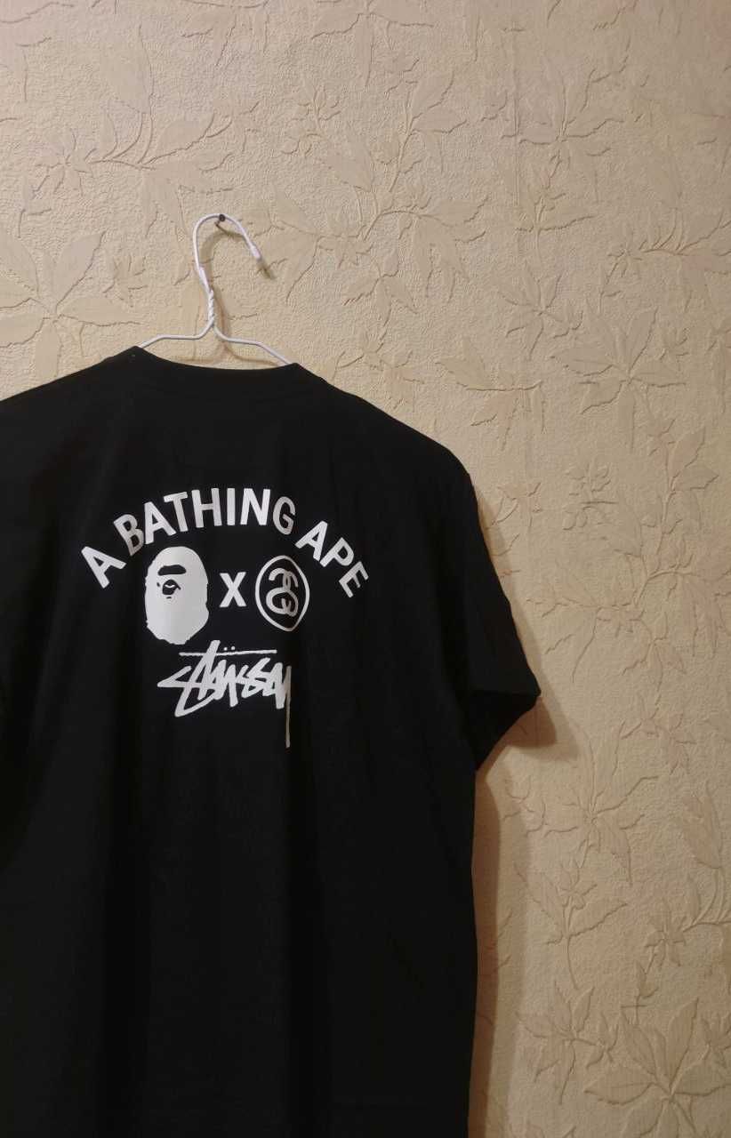 Чорна футболка Bape x Stussy Бейп Бэйп Стасси Стуссі футболки унісекс