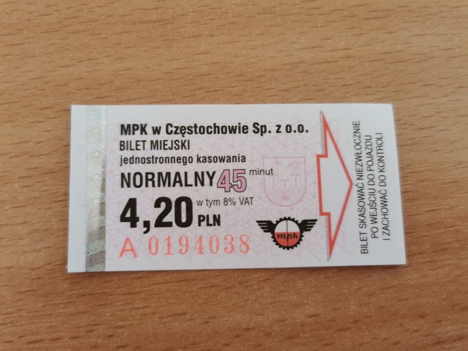 Bilety MPK Częstochowa 36 sztuk