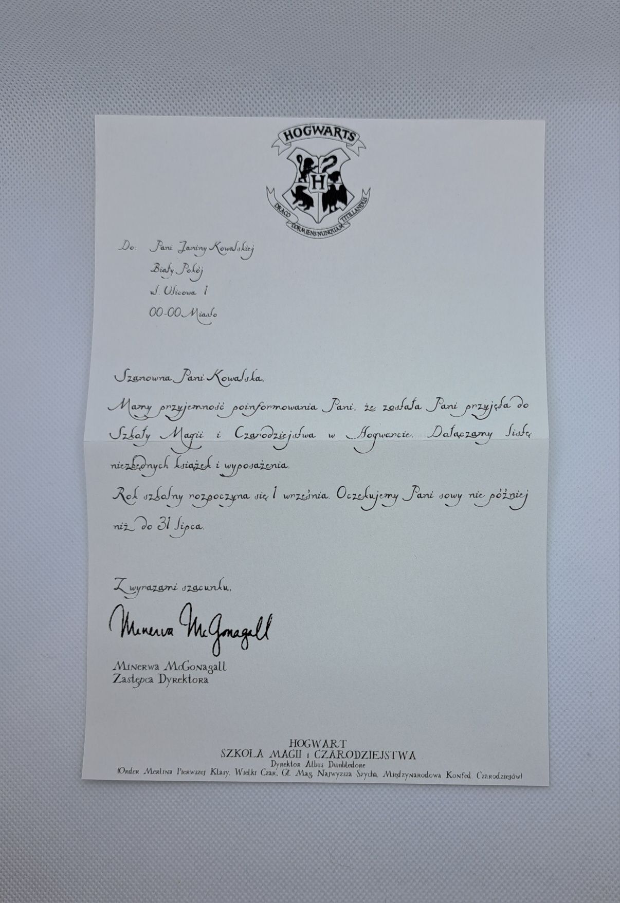 List z Hogwartu handmade personalizowany kartka okolicznościowa Harry