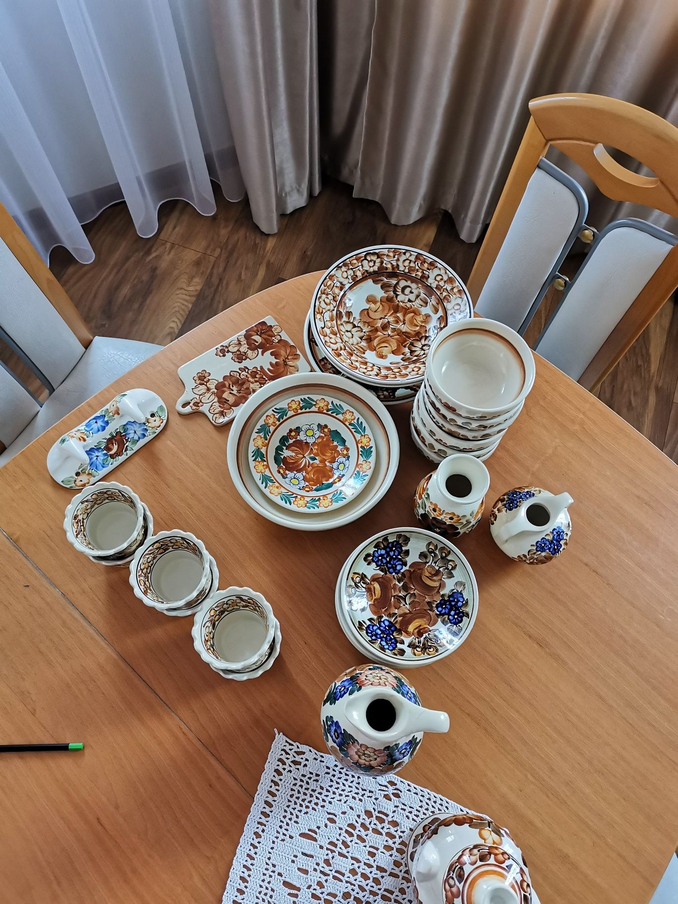 Fajans zestaw naczyń ceramika ręcznie malowana antyk