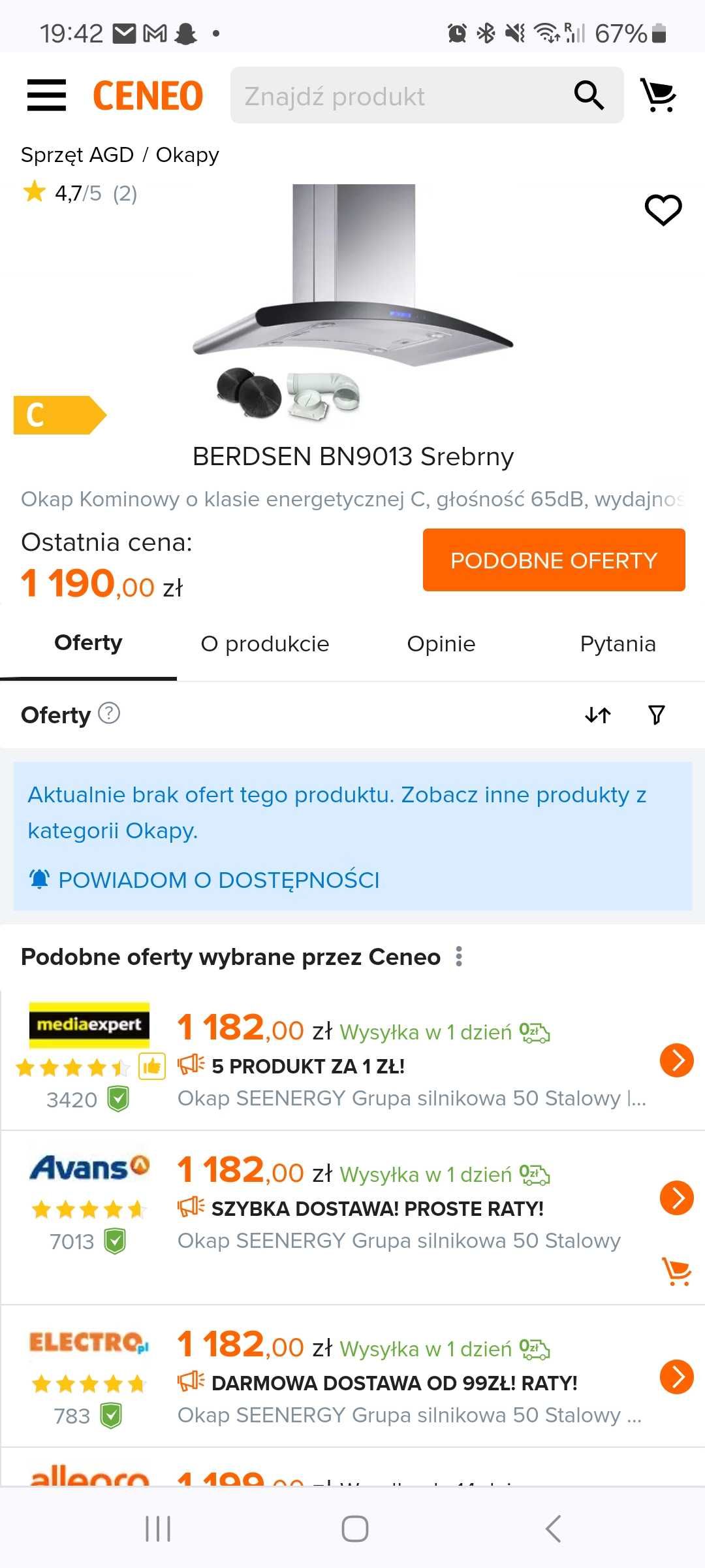 Okap BERDSEN BN9013 Srebrny