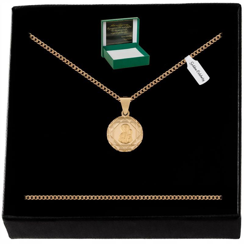Złoty Łańcuszek Pancerka + Medalik Matka Boska 925/585/14k + Grawer Ch