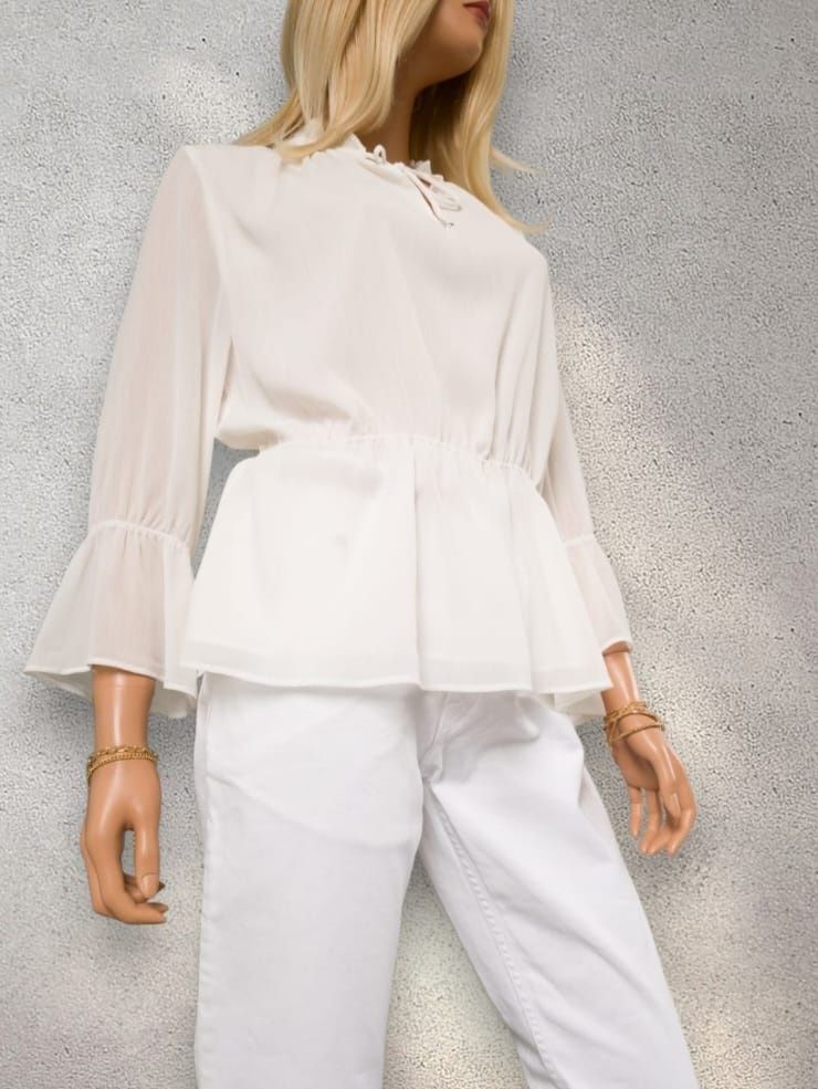 Biała elegancka bluzka koszulowa rękaw 3/4 boho xl