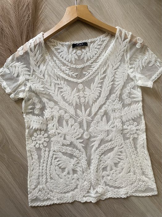 Bluzka damska w stylu boho Vila haftowana  kremowa 36/38