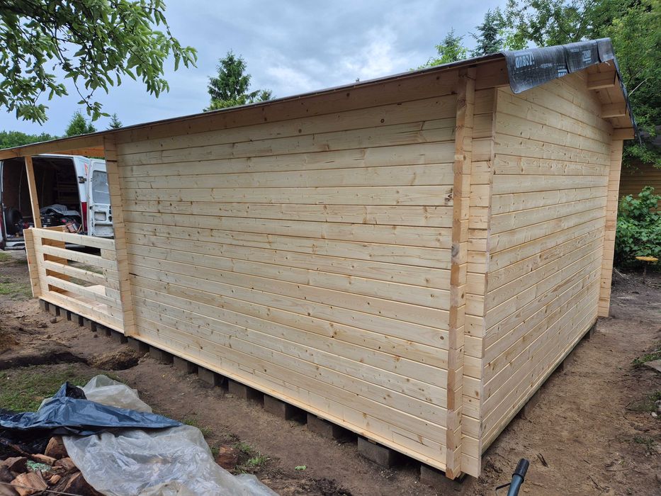 od RĘKI piękny domek drewniany + TARAS* 7m x 4m*28 m2 *SCIANY aż 45 mm