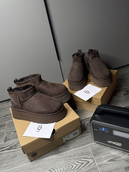 Угги угг ugg чоботи коричневі mini platform ugg