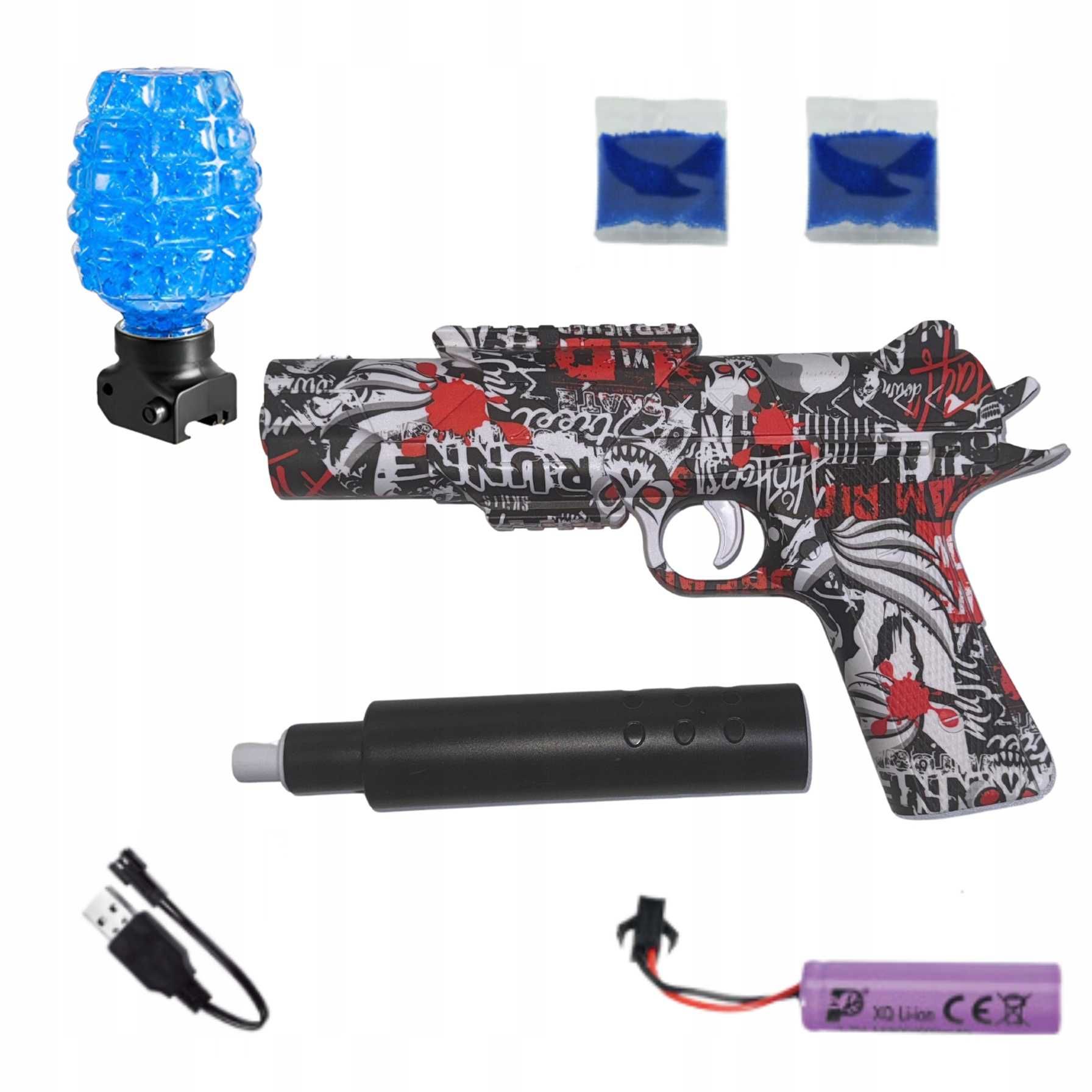 Pistolet automatyczny na kulki żelowe 7/8 mm akumulator + kulki gratis
