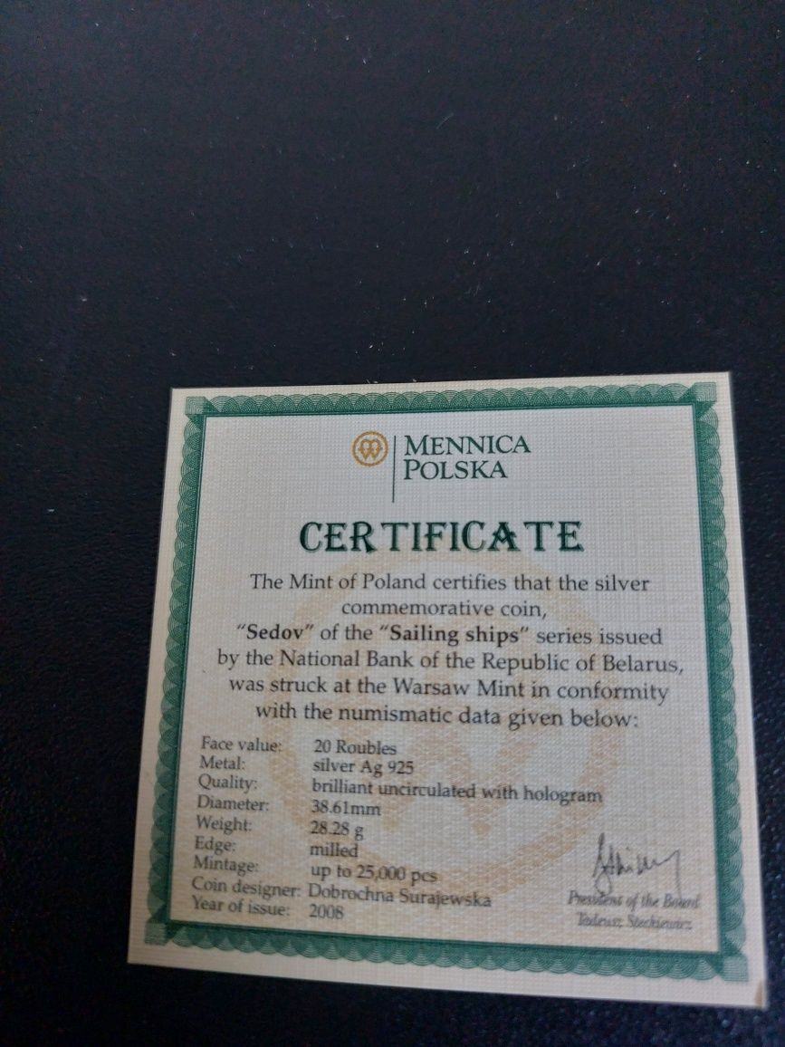 Srebrna moneta z kolekcji żeglowce swiataa